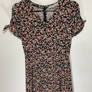 Loft Tie Sleeve Multicolored Floral Dress